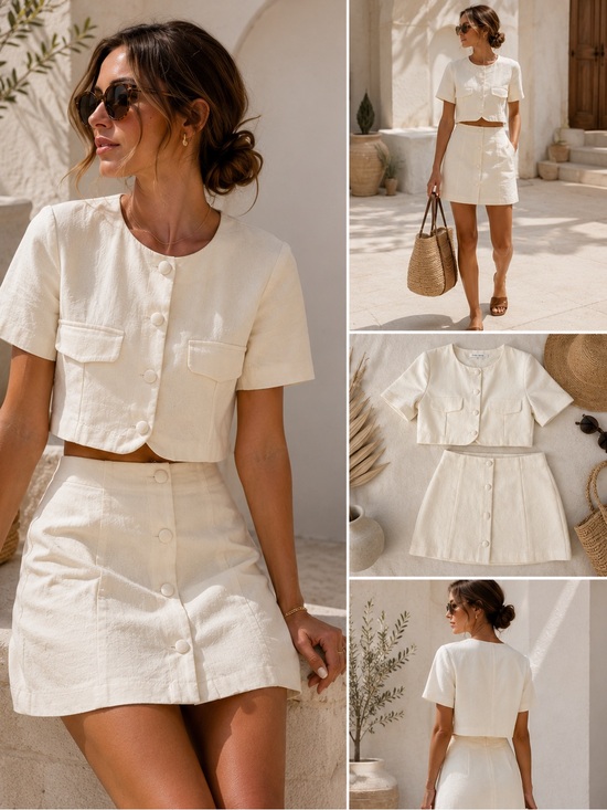 Zara Dresses & Skirts - Zara Women’s Linen Blend 2 Piece Set XS Cream Crop Top Mini Skirt Co Ord